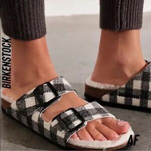 BIRKENSTOCK ARIZONA SHEARLING PLAID SANDALS NWT